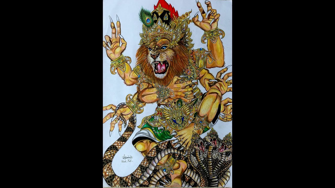 Sket gambar ogoh ogoh SANG NARASIMHA AWATARA (full body) dengan pensil
