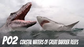 Mosasaurus vs Great White Shark at Great Barrier Reefs P02 | Find Dinosaurs 360