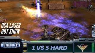 USA Laser General : 1 Vs 5 Hard Command & Conquer Generals Zero Hour (Hot Snow)