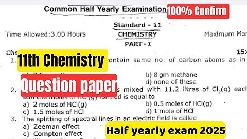 11th Chemistry question paper half yearly exam 2025