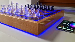 Floating Chess of Wood and Purple Epoxy Resin with LED