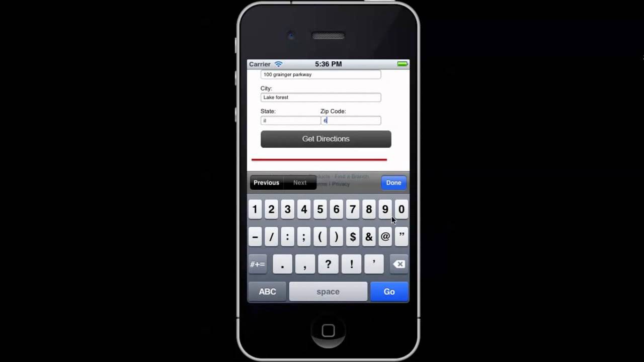 Grainger's Mobile Website - Find a Branch