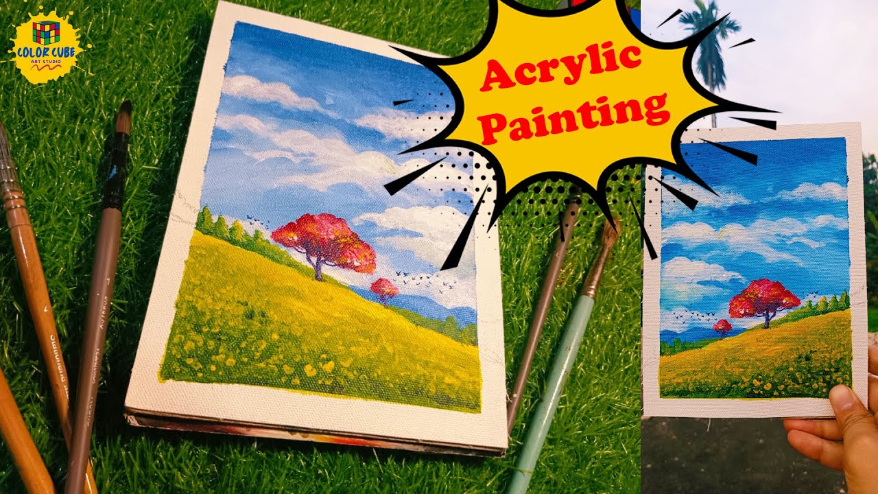 Peaceful Landscape Painting on Canvas | Art tutorial video