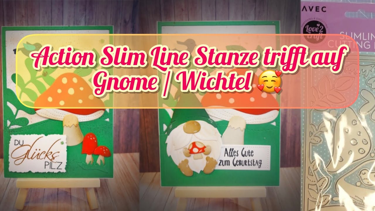 2 Zuckersüße Karten mit Slimline Stanze (v .Action) und Wichtel/ Gnome ...