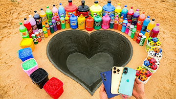 How to make HEART with Cement, iPhone 16 vs Samsung Z Fold6 vs Fanta, 7up, Coca Cola and Mentos