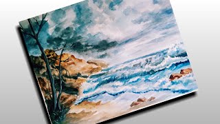 beginners easy watercolor ocean painting seascape tutorial