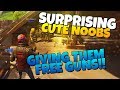 SURPRISING Cute Noobs By Giving Them HIGH Level Guns! | Fortnite Save The World