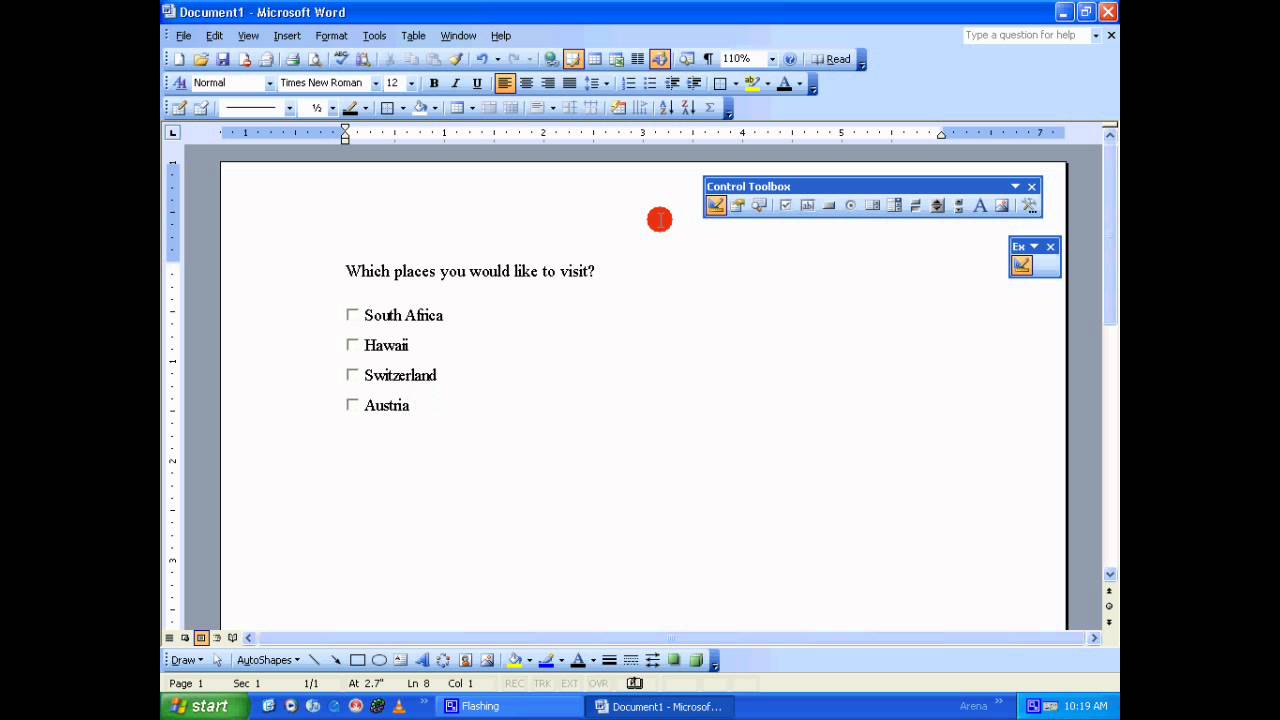 MS Word Tutorial - Multiple answers for a question using Check Boxes, Label  and Text Box HD