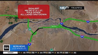 Downed power lines close I-15 in Barstow