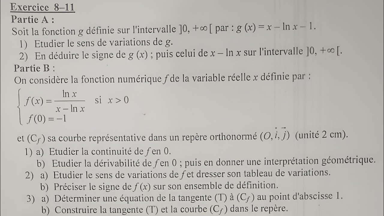 Étude complète d’une fonction avec ln(x) – Corrigé pas à pas. Partie A - 2/2