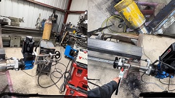 Line boring with S power! Bar too short for traditional setup.