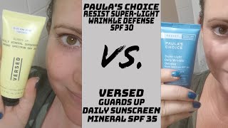 Versed Guards Up Daily Mineral Sunscreen SPF VS Paula's Super Light Wrinkle Defense SPF - YouTube