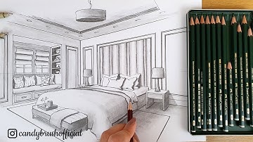 Drawing A Bedroom In Two Point Perspective | Timelapse