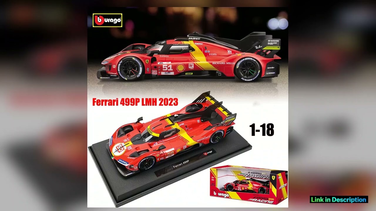 Bburago 118 Ferrari 499P LMH 2023 Car Model Boy Big Toy Static Die Cast Vehicles Collectible Model