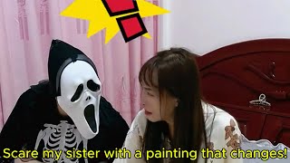 Scare my sister with a painting that changes!