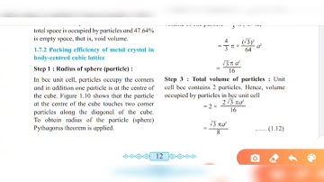 Packaging efficiency of metal crystal in body centred cubic lattice (BCC)