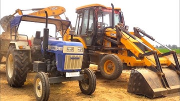 Jcb 3dx Backhoe Loader Machine Loading Mud In Swaraj 742 XT & Mahindra 475 Di Tractor | Jcb Tractor