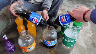 Smashing glass bottles 🍾against the 🧱wall⚠️🔥Bombing Cola Fanta + eggs&amp;Soda bottles