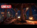 🔴 Rain &amp; Fireplace Sounds 24/7 in this Cozy Tree House to Sleep, Relax