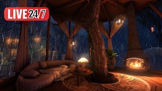 Rain & Fireplace Sounds 24/7 in this Cozy Tree House to Sleep, Relax
