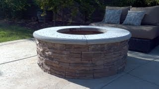 How to Build a Fire Pit with Stone Veneer Facing - DIY - Add a BBQ Grill Couldn