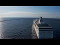 Flying over Tallink Romantika ferry during it's departure from Riga to Stockholm.