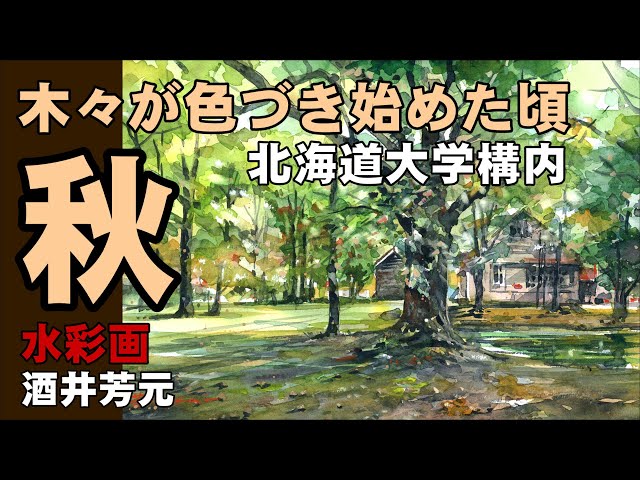 北海道大学構内、秋の風景2023 水彩画 酒井芳元 - YouTube
