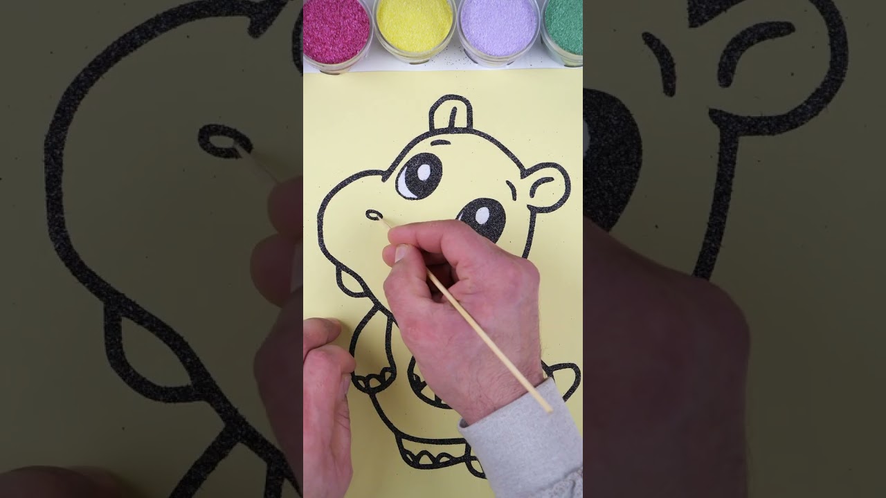 creative diy sand painting baby hippo/colors/sand art/ coloring baby hippo
