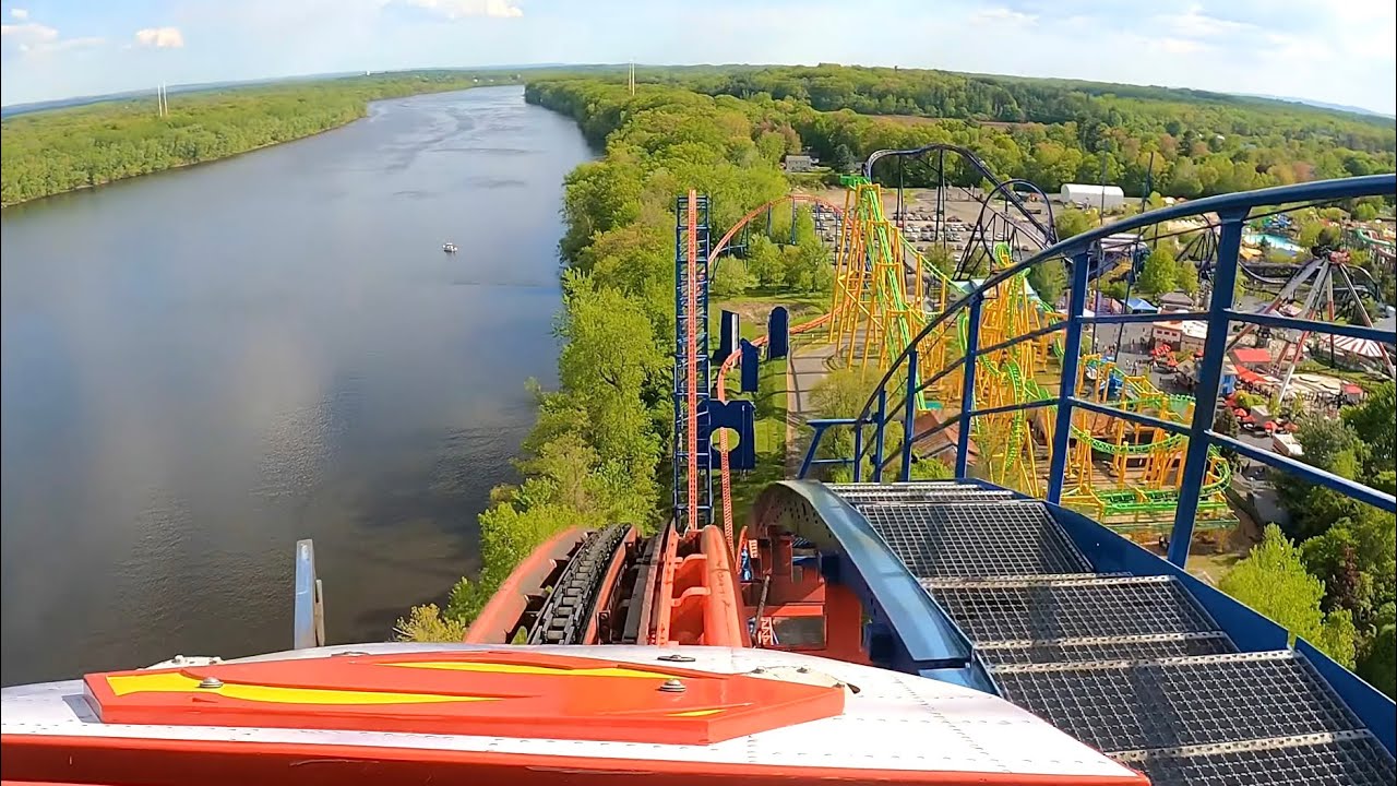 Superman: The Ride POV 4K Front Row 60fps Six Flags New England, Agawam, MA