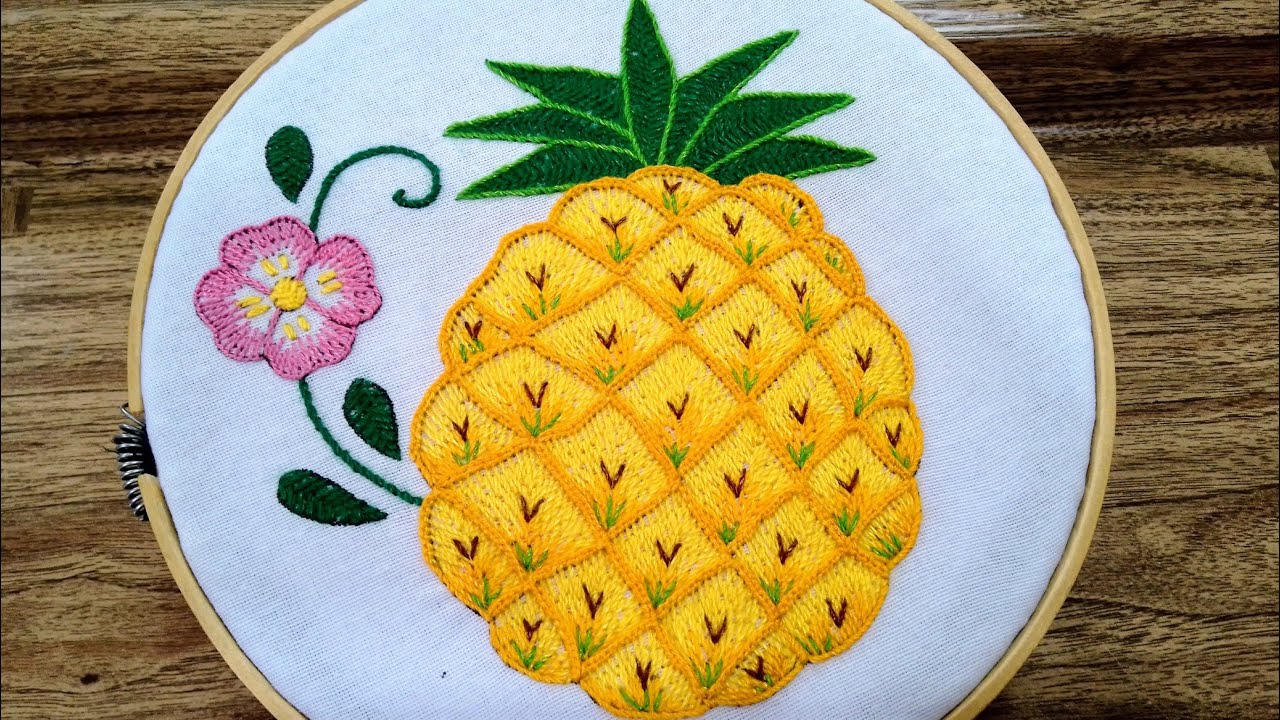Bordando una bonita piña 🍍🍍con puntadas fáciles !!!!