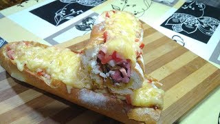Пицца батон. Фаршированный батон. Фаршируем багет.Pizza from the loaf. Stuffed baguette. Пицца батон. Фаршированный батон. Фаршируем багет.Pizza from the loaf. Stuffed baguette.