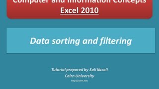 How to sort and filter data in Excel 2010 Profile