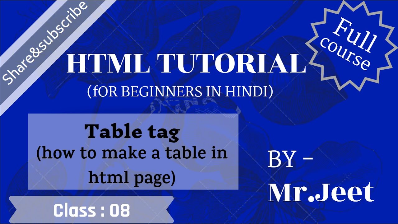 HTML tutorial for beginners in Hindi --08(table tag)|how to draw table ...