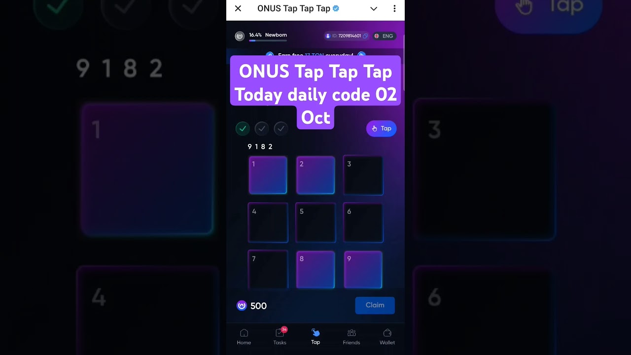 ONUS Tap Tap Tap Daily Code Today O2 Oct 2024 | $ONX Coin Airdrop 