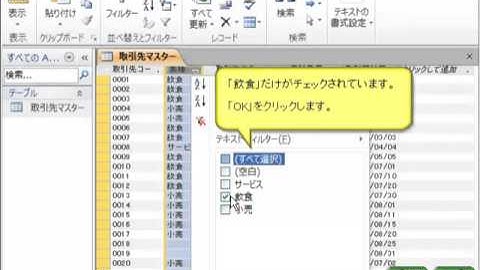 アクセス　見聞学　テーブル操作　フィルターの指定（チェックボックス）