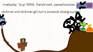 melody, Scp 999, fandroid, peashooter, stickman and stickman girl burry Amazon alive/grounded