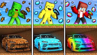 JJ’s OVERPOWERED vs Mikey’s POOR vs Banana Kid’s RICH Underground CAR - Maizen Minecraft