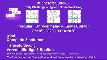 Sudoku Irregular - Easy | Oct 9, 2020 | Goal: Complete 3 columns