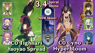 NEW SPIRAL ABYSS 3.4! C0 Tighnari Spread & C0 Cyno Hyperbloom | Floor 12 - 9 Stars | Genshin Impact