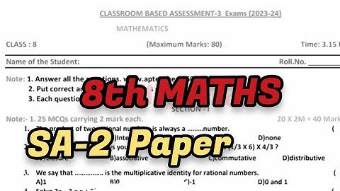 8th 💯MATHS SA-2/CBA-3 FULL Model Question Paper 2024 | 💯8th Class SA-2 Maths Question Paper #sa2math