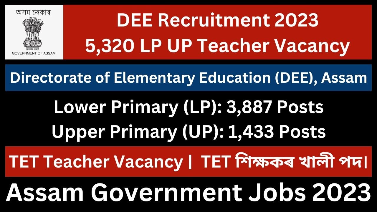 Directorate of Elementary Education (DEE), Assam Recruitment 2023: 5,320 LP & UP Teacher Vacancy