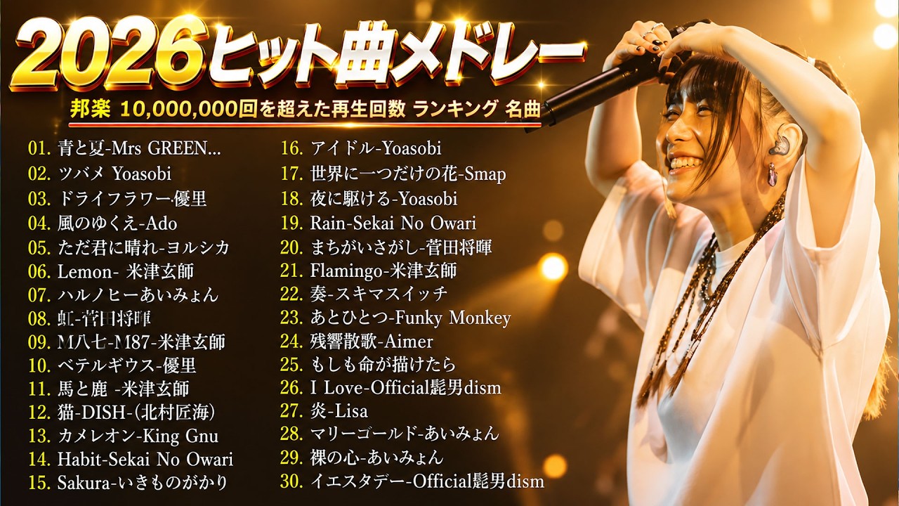広告なし】有名曲Jpop メドレー 2026 ⚡邦楽 ランキング 2026 ⚡ 2026