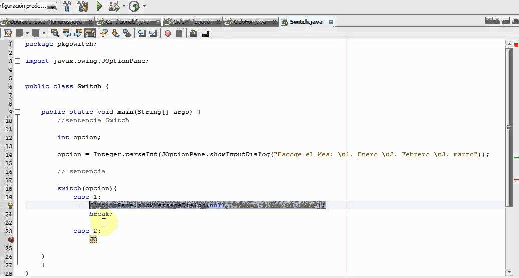 sentencia Switch en java YouTube