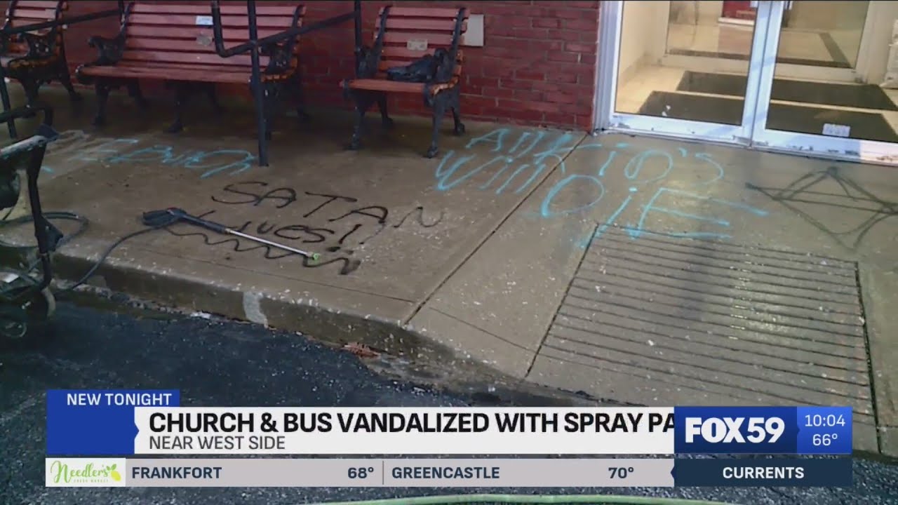 Church, bus vandalized on near west side of Indianapolis