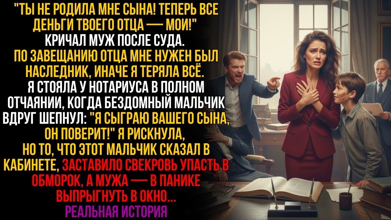 «Я сыграю вашего сына, он поверит!» — шепнул мальчик у нотариуса. Услышав его, муж сразу побледнел