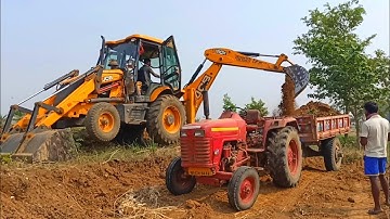 Jcb 3dx Backhoe Loader Machine Loading Red Mud In Mahindra 295 DI Tractor | Jcb Video