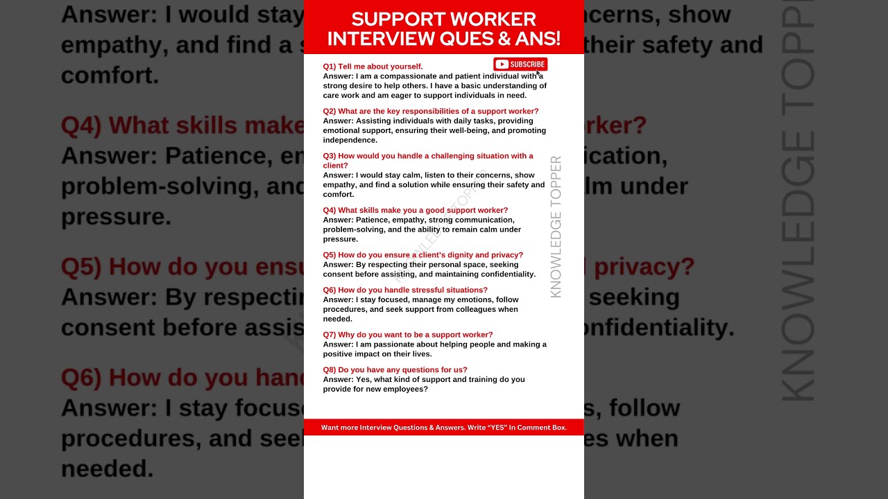 Support Worker Interview Questions And Answers Job