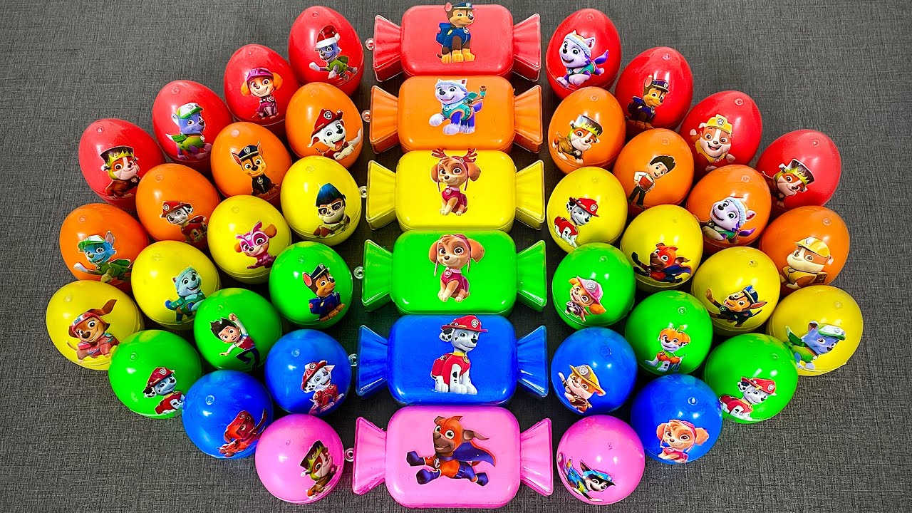 Paw Patrol Slime Surprise! Open Candy & Egg Toys with Marshall, Skye | ASMR Satisfying Clay Mix