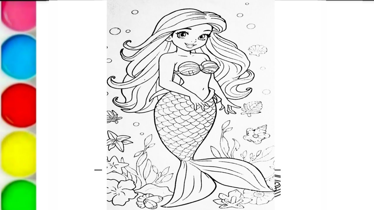 Princess Ariel drawing colouring and painting for kids and toddlers, Ariel the little mermaid #45