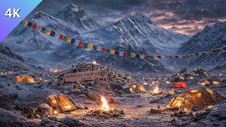 Everest Campfire & Snowy Peaks Glow | Cozy Mountain Night and Relaxing Campfire Sounds (3 Hours, 4K) screenshot 2